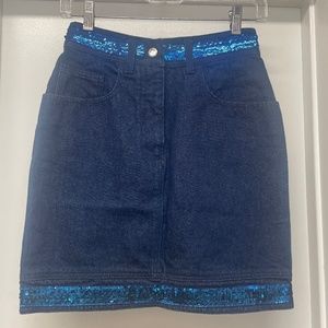 MOSCHINO Blue Jean Denim Skirt w Sequin Trim